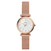 Fossil Women's Carlie 28mm Quartz Rosetone Mesh Bracelet Watch
