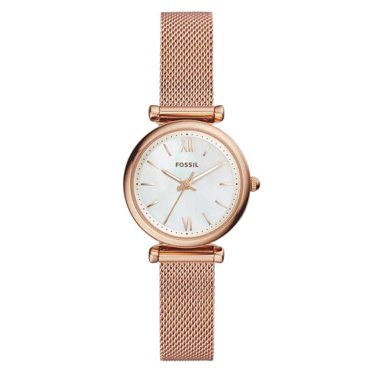 Fossil Women's Carlie 28mm Quartz Rosetone Mesh Bracelet Watch