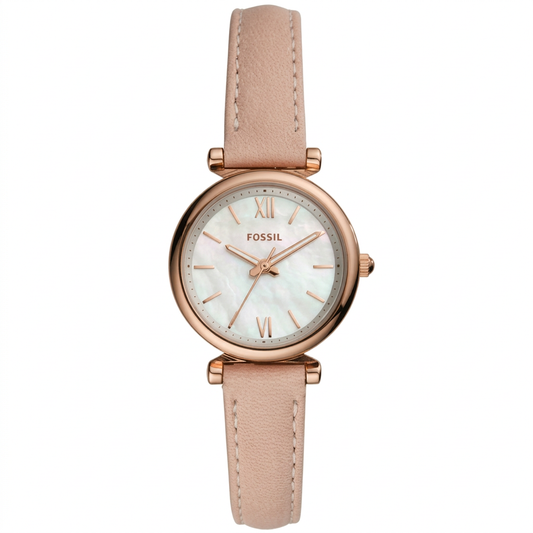 Fossil Women's Carlie Mini 28mm Quartz MOP Dial Leather Strap Watch