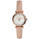 Fossil Women's Carlie Mini 28mm Quartz MOP Dial Leather Strap Watch