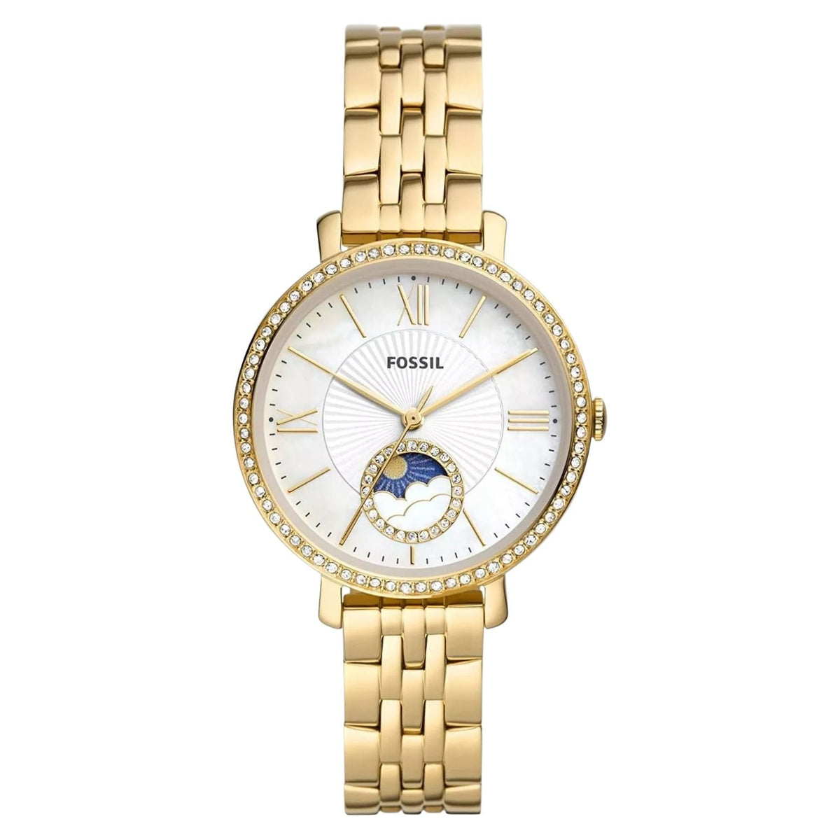Fossil Women's Jacqueline 36mm Quartz Crystal Bezel Moonphase Bracelet Watch