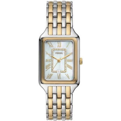 Fossil Women's Raquel 26mm Quartz Date Crystal Accented Rectangle Bracelet Watch