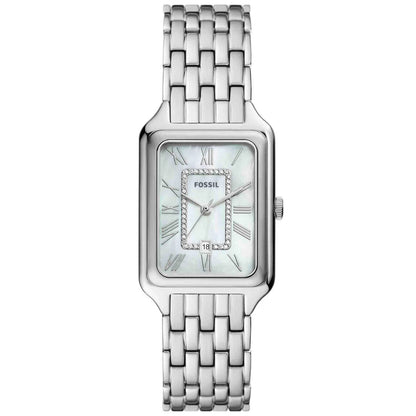Fossil Women's Raquel 26mm Quartz Date Crystal Accented Rectangle Bracelet Watch