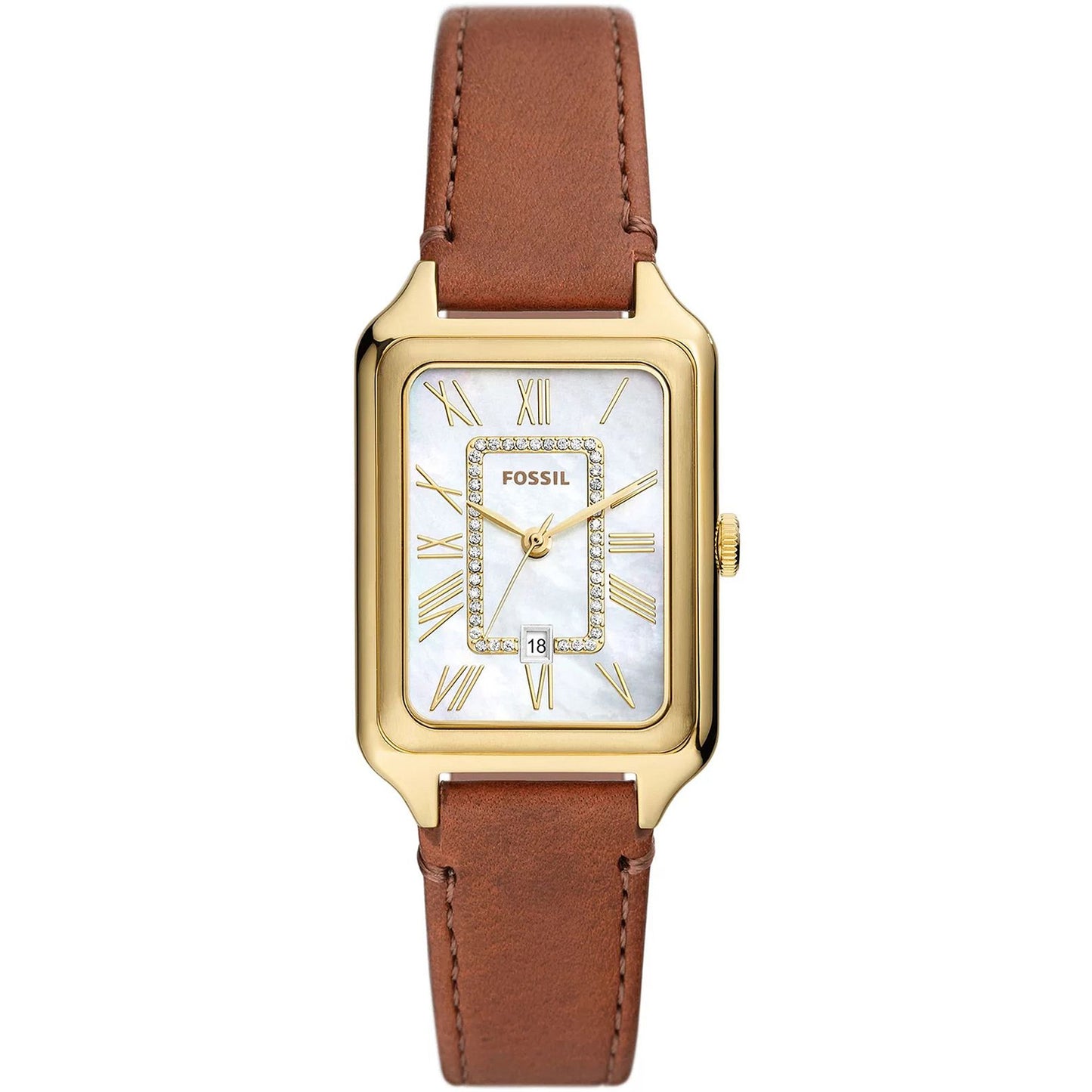 Fossil Women's Raquel 26mm Quartz Date MOP Dial Leather Strap Watch