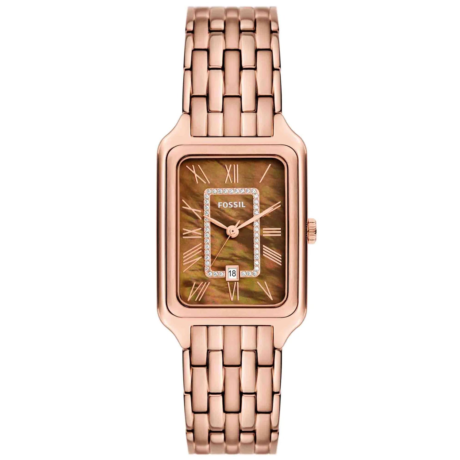 Fossil Women's Raquel 26mm Quartz Date Brown MOP Rectangle Bracelet Wa ...
