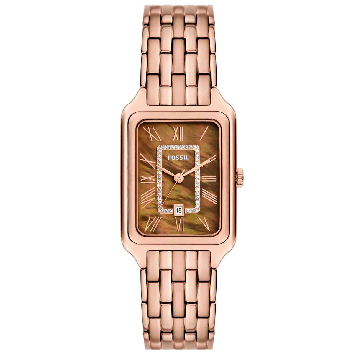 Fossil Women's Raquel 26mm Quartz Date Brown MOP Rectangle Bracelet Watch