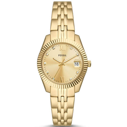 Fossil Women's Scarlette 32mm Quartz Date Crystal Accent Fluted Bezel Bracelet Watch