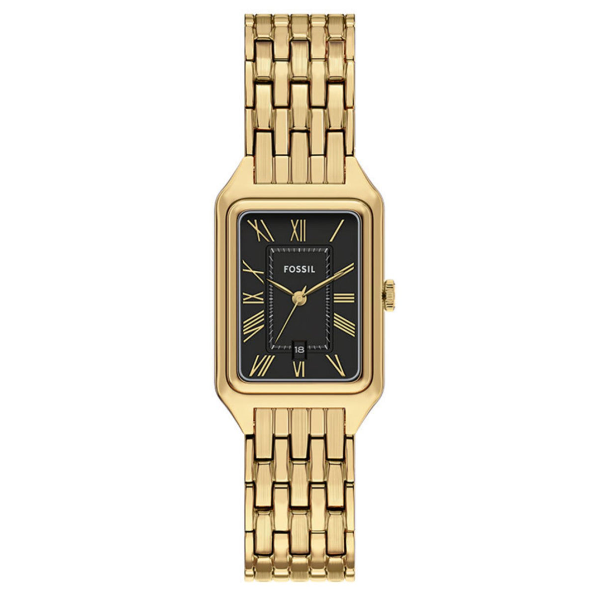 Fossil Women's Raquel 23mm Quartz Date Black Dial Goldtone Bracelet Watch