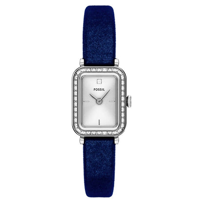 Fossil Women's Raquel 18mm Quartz Crystal Accented Rectangle Leather Strap Watch