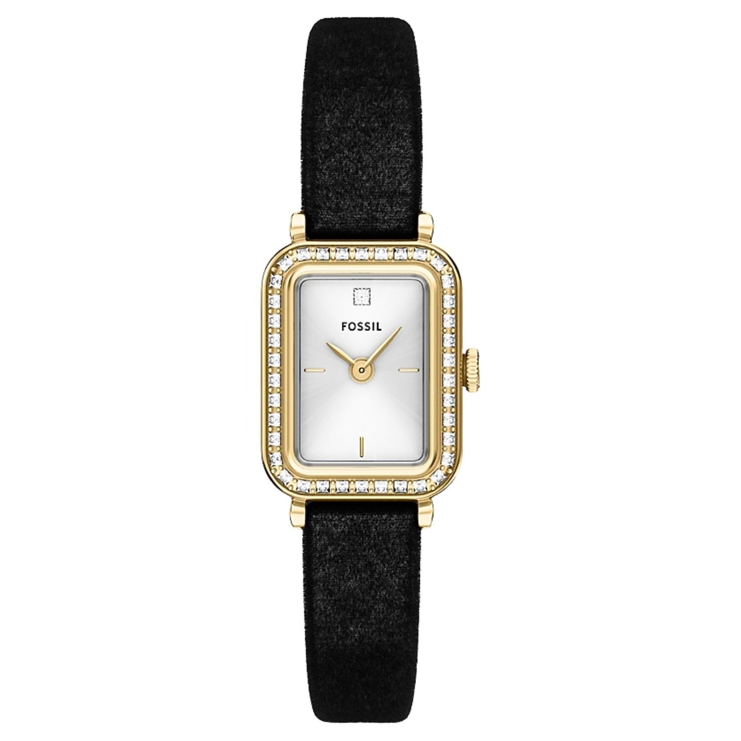 Fossil Women's Raquel 18mm Quartz Crystal Accented Rectangle Leather Strap Watch