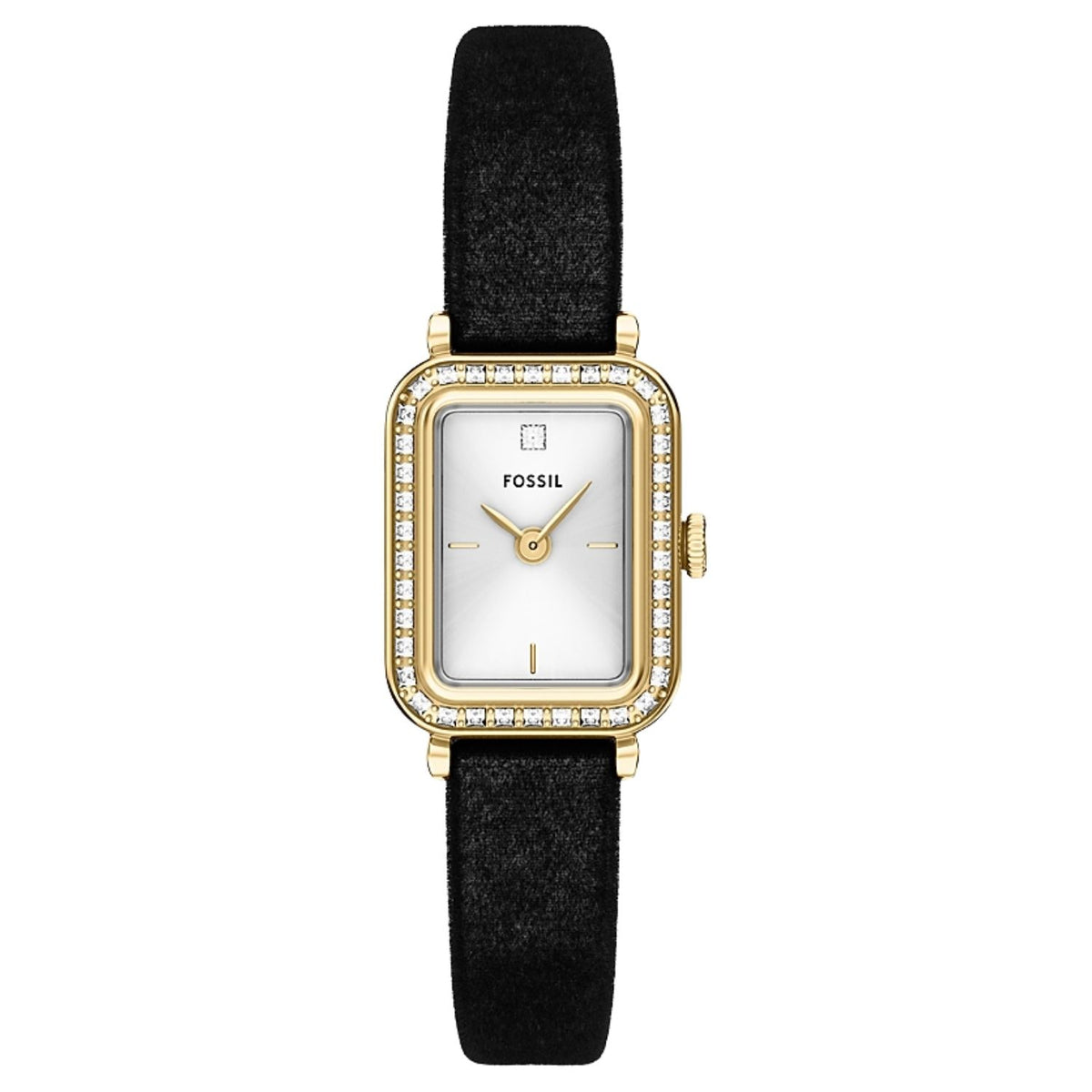 Fossil Women's Raquel 18mm Quartz Crystal Accented Rectangle Leather Strap Watch