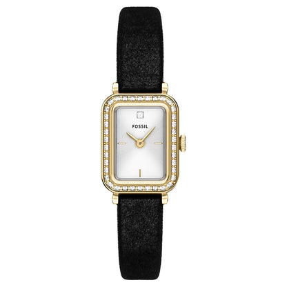 Fossil Women's Raquel 18mm Quartz Crystal Accented Rectangle Leather Strap Watch