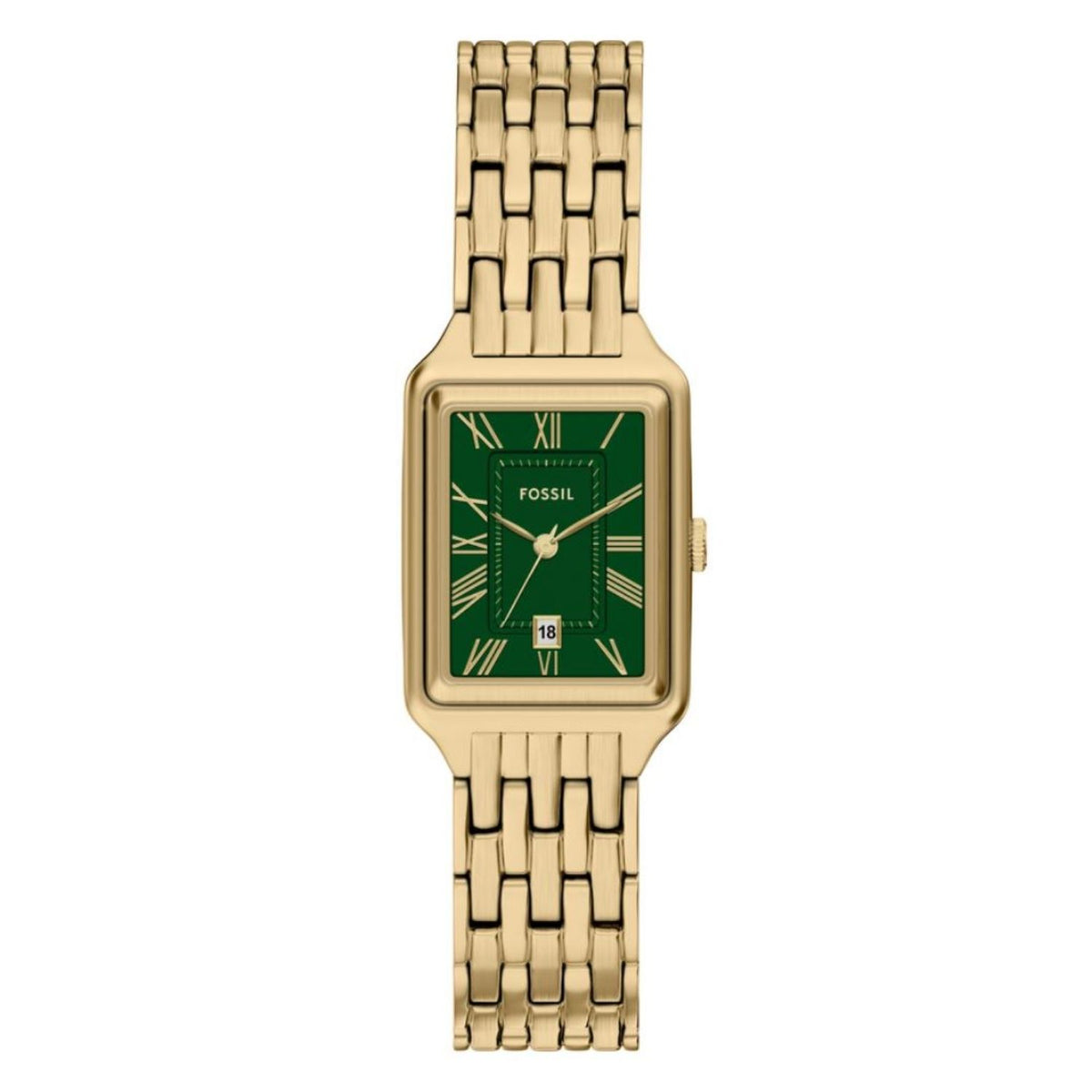 Fossil Women's Raquel 23mm Quartz Date Green Dial Goldtone Bracelet Watch