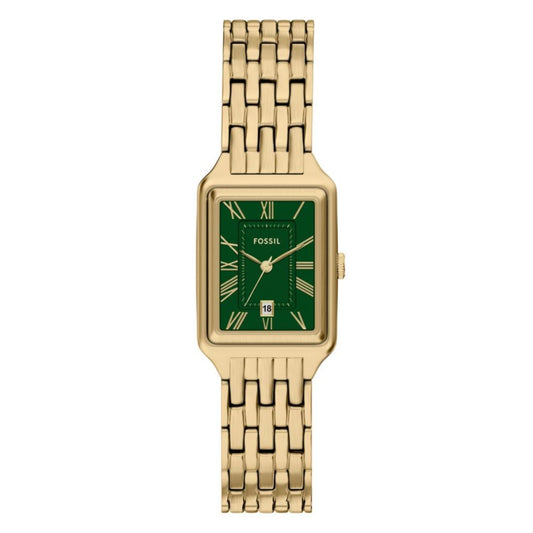 Fossil Women's Raquel 23mm Quartz Date Green Dial Goldtone Bracelet Watch