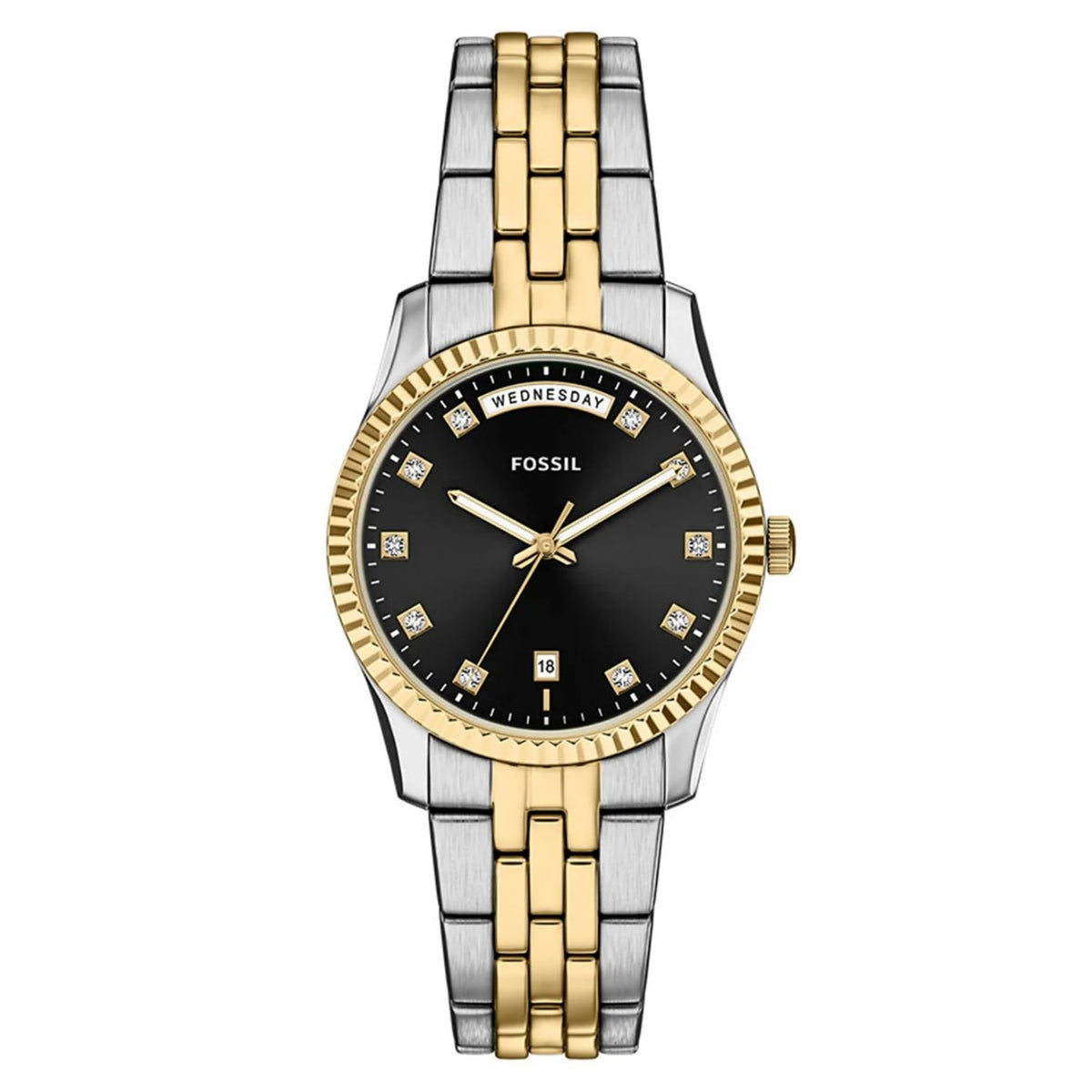 Fossil Women's Scarlette 34mm Quartz Day & Date Crystal Accented Bracelet Watch