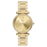 Fossil Women's Carlie 35mm Quartz Crystal Accented Monochromatic Goldtone Bracelet Watch