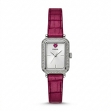 Fossil Women's Raquel 18mm Quartz Crystal Accented Rectangle Pink Leather Strap Watch