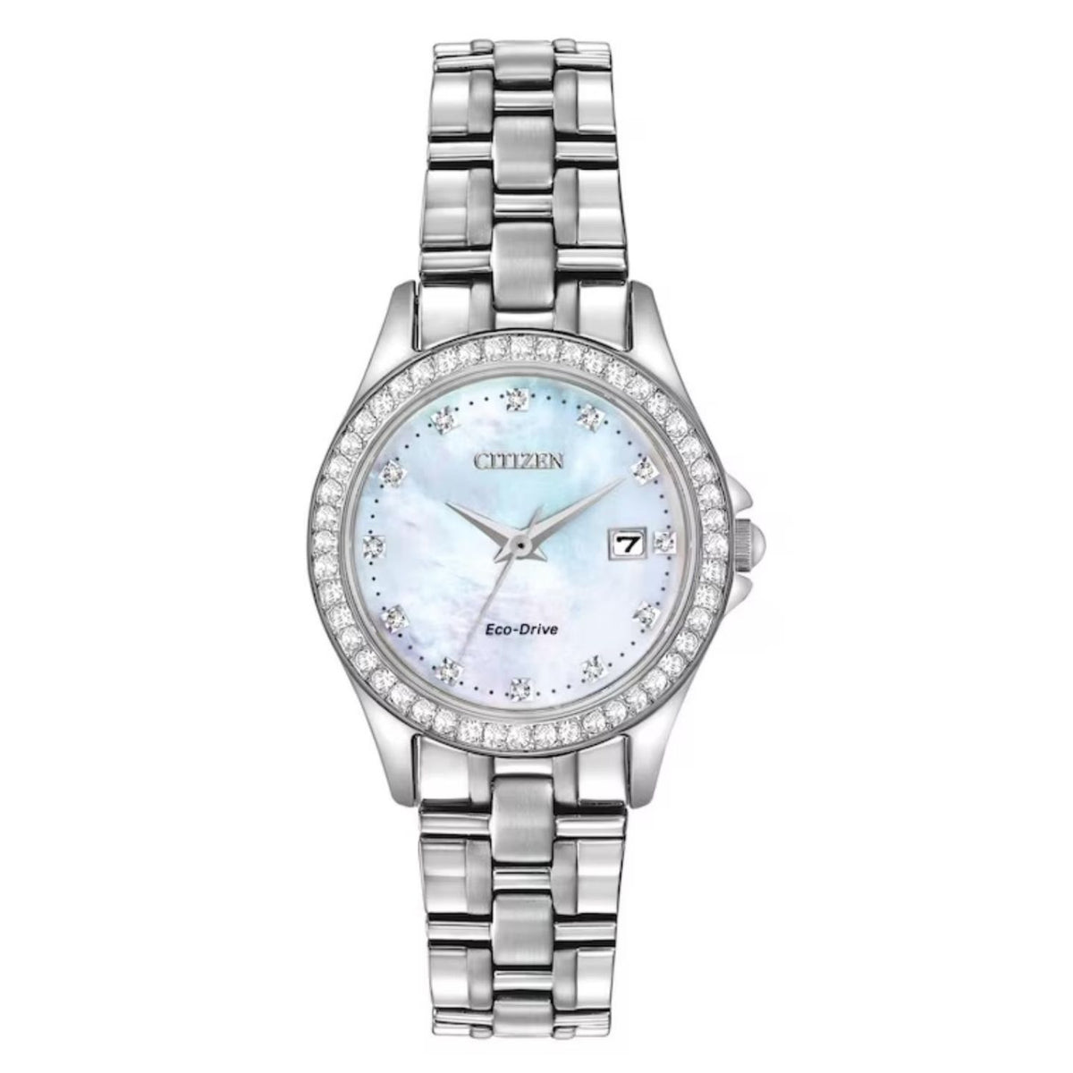Citizen Women's 28mm Silhouette Quartz MOP Dial Crystal Bezel Bracelet Watch - EW1841-66D