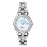 Citizen Women's 28mm Silhouette Quartz MOP Dial Crystal Bezel Bracelet Watch - EW1841-66D