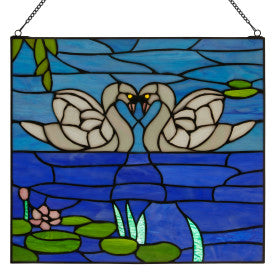 Tiffany-Style Lighting Swans Stained Glass Window Panel