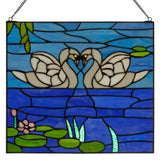 Tiffany-Style Lighting Swans Stained Glass Window Panel