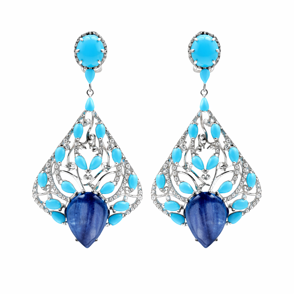 Sterling Silver Sleeping Beauty Turq & Opaque Kyanite Drop Earrings