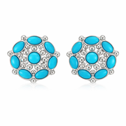 Sterling Silver Sleeping Beauty Turquoise & White Zircon Pinwheel Stud Earrings