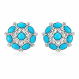 Sterling Silver Sleeping Beauty Turquoise & White Zircon Pinwheel Stud Earrings