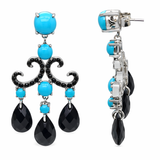 Sterling Silver Sleeping Beauty Turq & Black Spinel Chandelier Drop Earrings