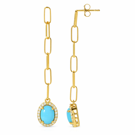 Sterling Silver 9x7mm Sleeping Beauty Turquoise Paperclip Dangle Earrings