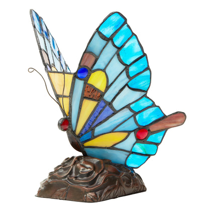 Tiffany-Style Lighting 9" Stained Glass Flying Butterfly Accent Lamp