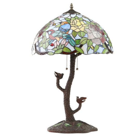 Tiffany-Style Lighting 25" Phylicia Multicolored Dome Shaped Stained Glass Table Lamp with Novelty Base