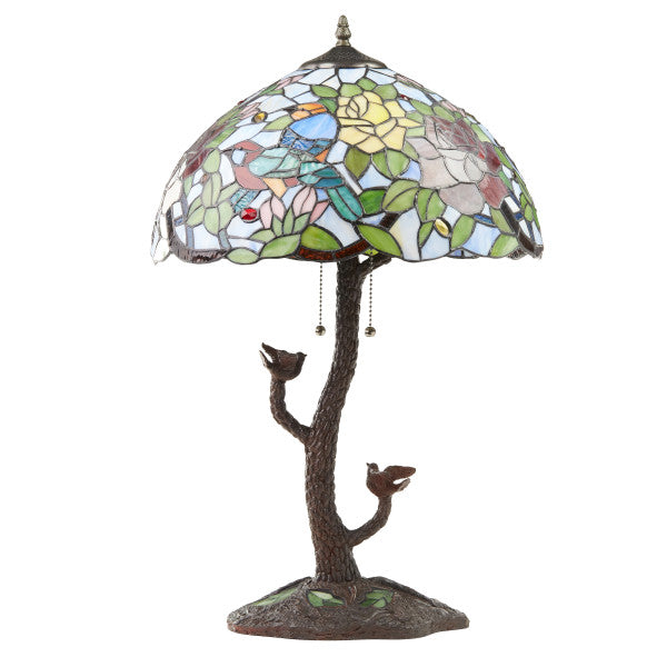 Tiffany-Style Lighting 25" Phylicia Multicolored Dome Shaped Stained Glass Table Lamp with Novelty Base