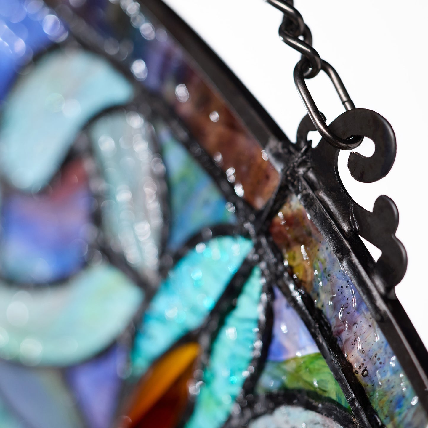Tiffany-Style Lighting 11" Victorian Corista Half-Moon Stained Glass Window Panel