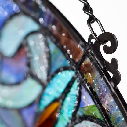 Tiffany-Style Lighting 11" Victorian Corista Half-Moon Stained Glass Window Panel