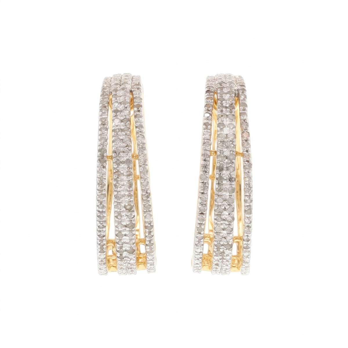 Gold Plated 1.00ctw Diamond Tapered Hoop Earrings