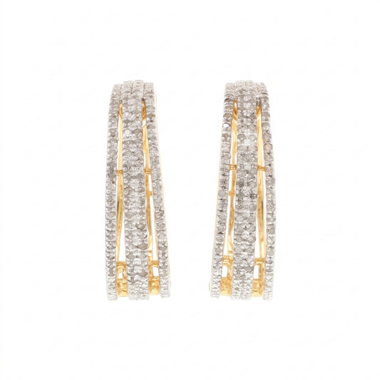 Gold Plated 1.00ctw Diamond Tapered Hoop Earrings