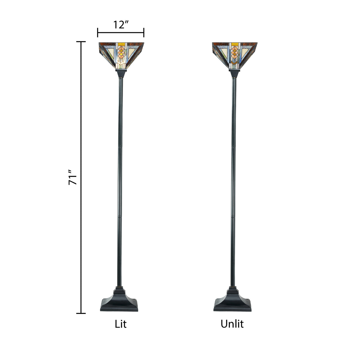 Tiffany-Style Lighting 71" Stained Glass Mission Style Southwestern Torchiere Floor Lamp