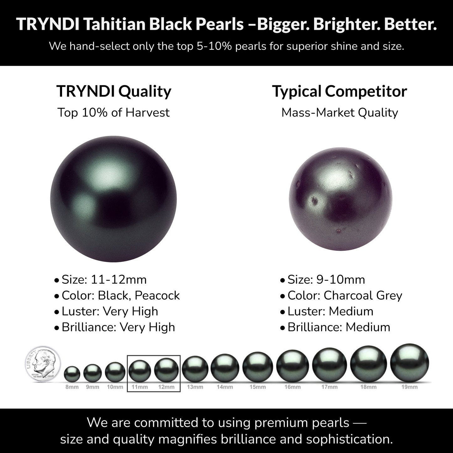 TRYNDI Rhodium Plated 11-12mm Tahitian Black Pearl Swarovski Crystal Circle Necklace