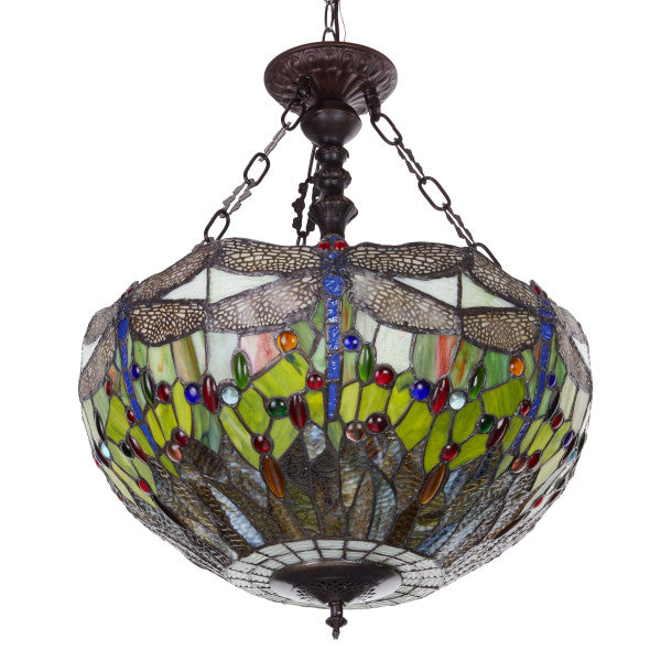 Tiffany-Style Lighting Nancy Adjustable Height Multicolored Stained Glass Hanging Pendant Light