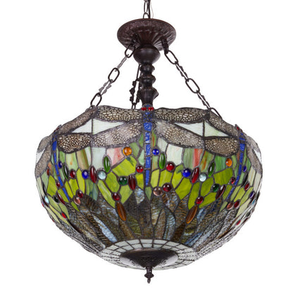 Tiffany-Style Lighting Nancy Adjustable Height Multicolored Stained Glass Hanging Pendant Light