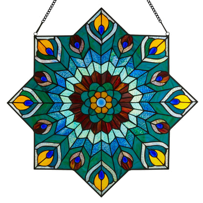 Tiffany-Style Lighting 24" Stained Glass Peacock Star Window Panel