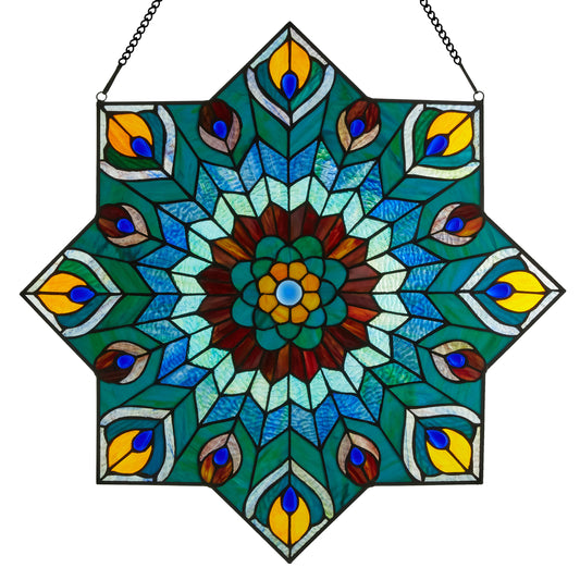 Tiffany-Style Lighting 24" Stained Glass Peacock Star Window Panel