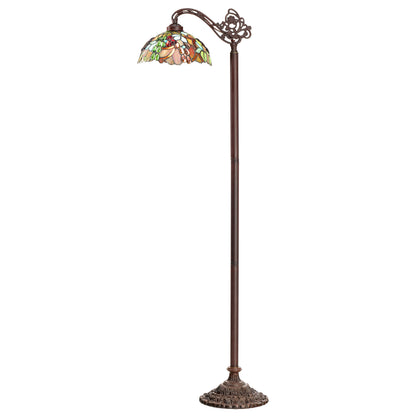 Tiffany-Style Lighting 60" Victoria Brown Candlestick Base with Stained Glass Dome Shade Floor Lamp