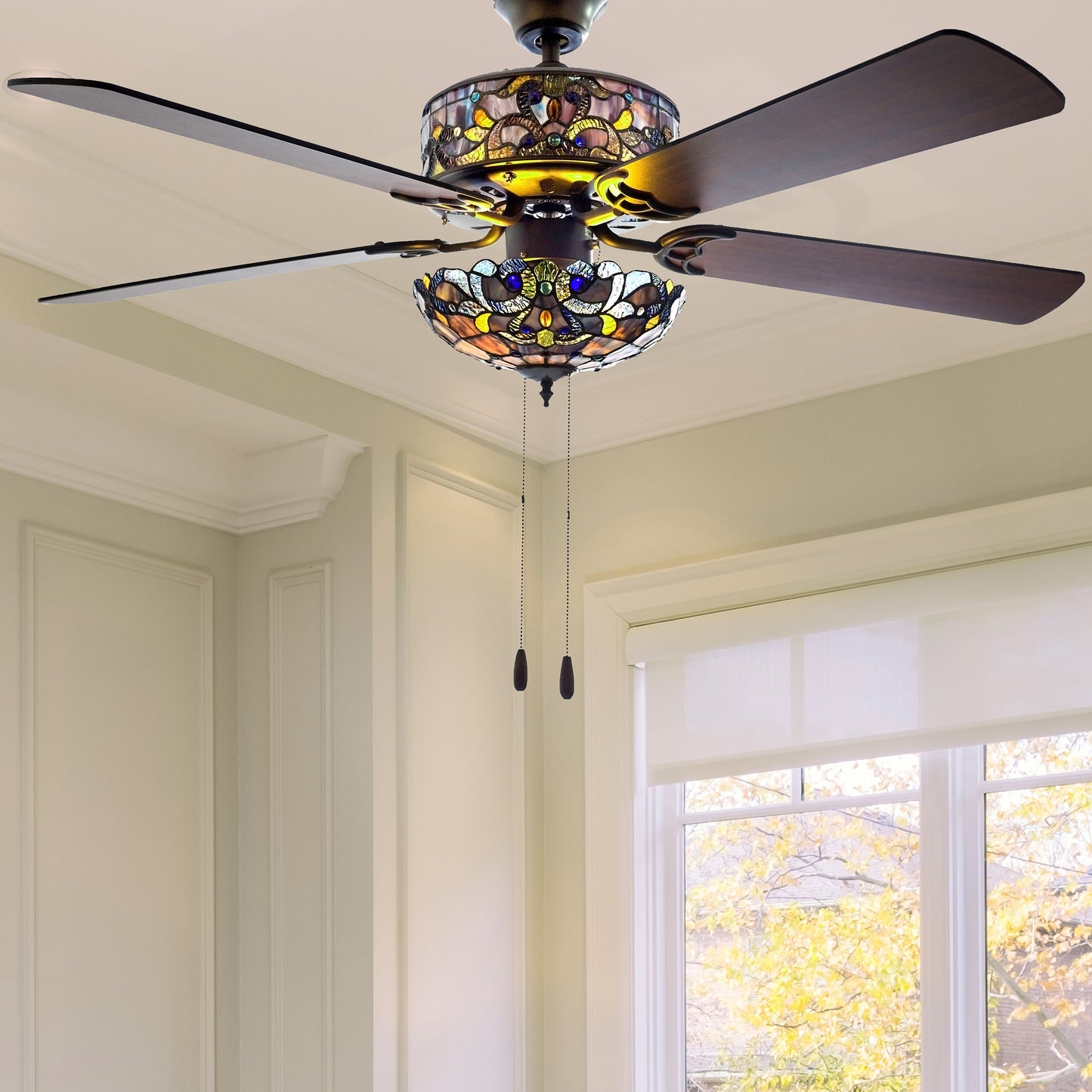 Tiffany-Style Lighting 52" LED Stained Glass Magna Carta Ceiling Fan with Remote Control