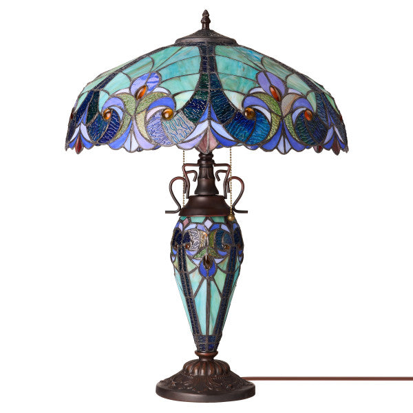 Tiffany-Style Lighting 24.5" Halston Double Lit Bowl Shade Stained Glass Table Lamp