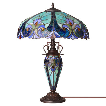 Tiffany-Style Lighting 24.5" Halston Double Lit Bowl Shade Stained Glass Table Lamp