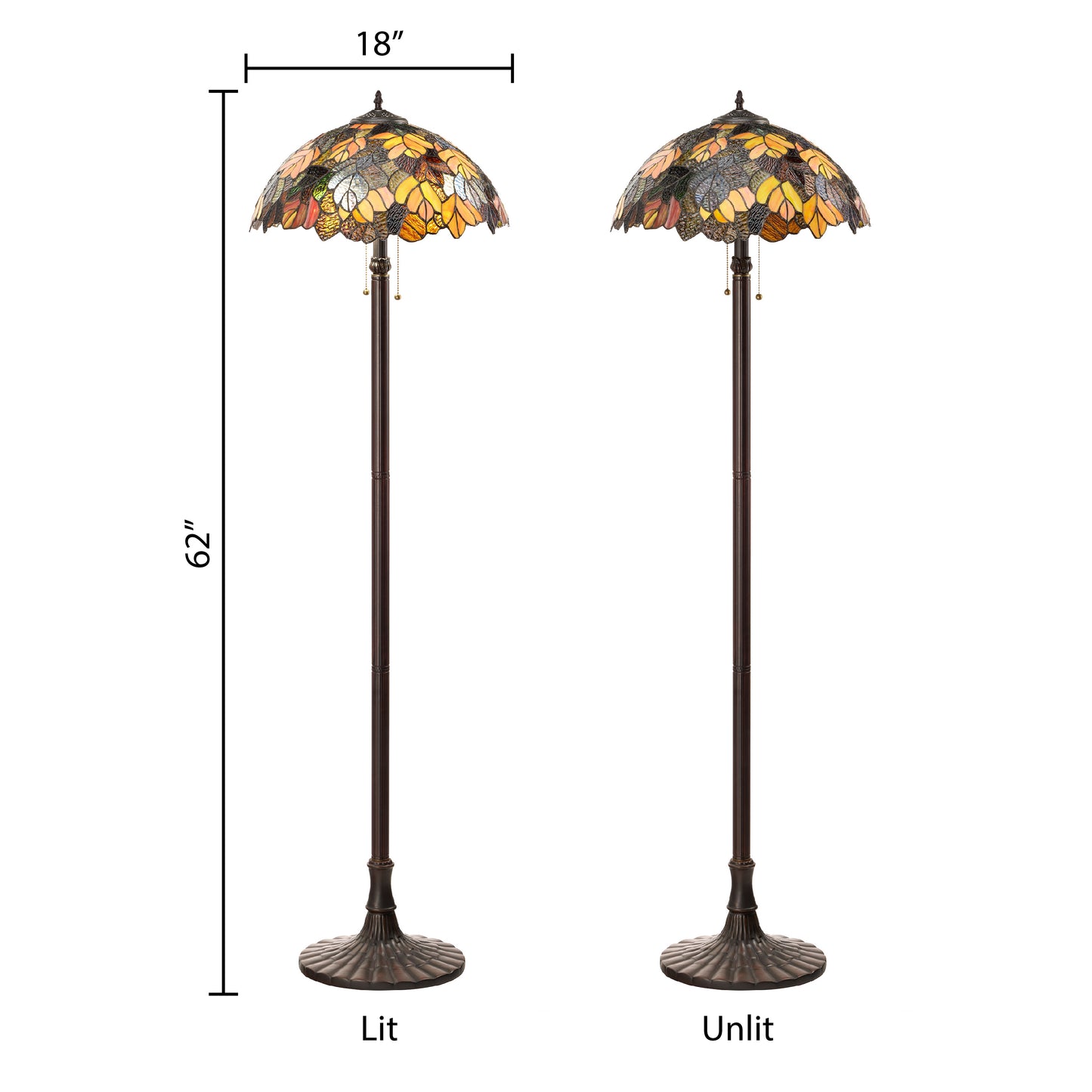 Tiffany-Style Lighting 62" Juliet Multicolored Stained Glass Bowl Shade Candlestick Floor Lamp