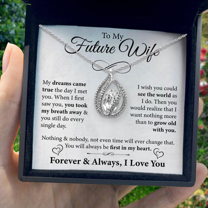 TRYNDI Rhodium Plated "To My Future Wife" Swarovski Crystal Orbital Birdcage Necklace
