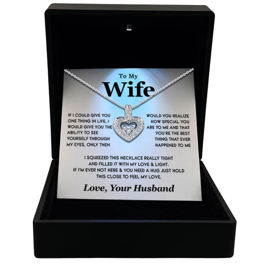 TRYNDI Rhodium Plated "To My Wife" Floating Heart Swarovski Crystal Necklace